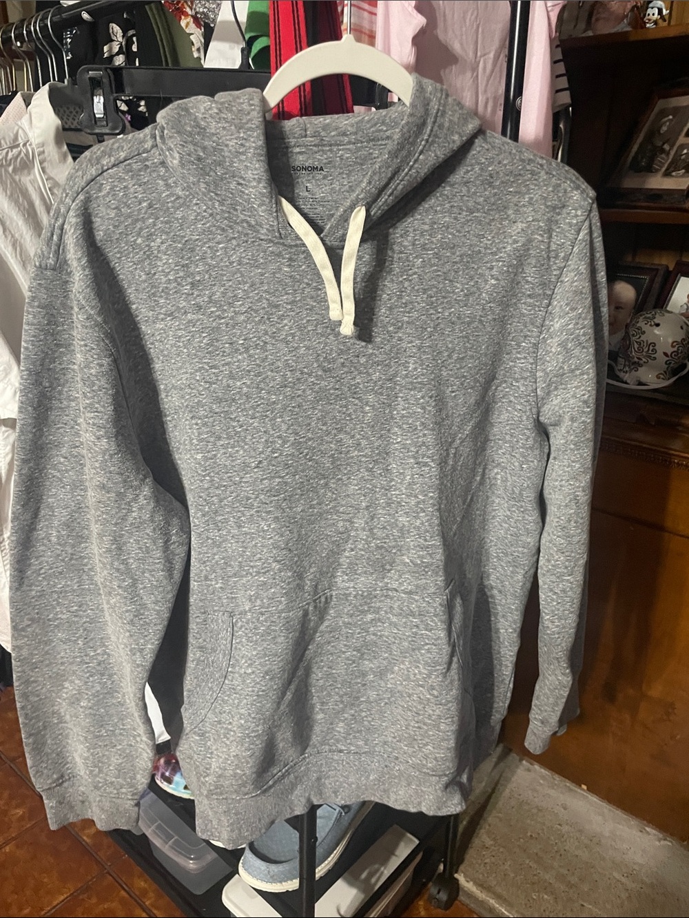 Sonoma Heather Gray Pullover Hoodie with Cream Drawstrings